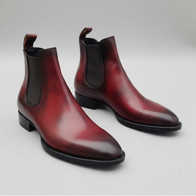 Handmade Burgundy Leather Chelsea Boots | Goodyear Welted | Men's Handmade Genuine Leather Chelsea Boots