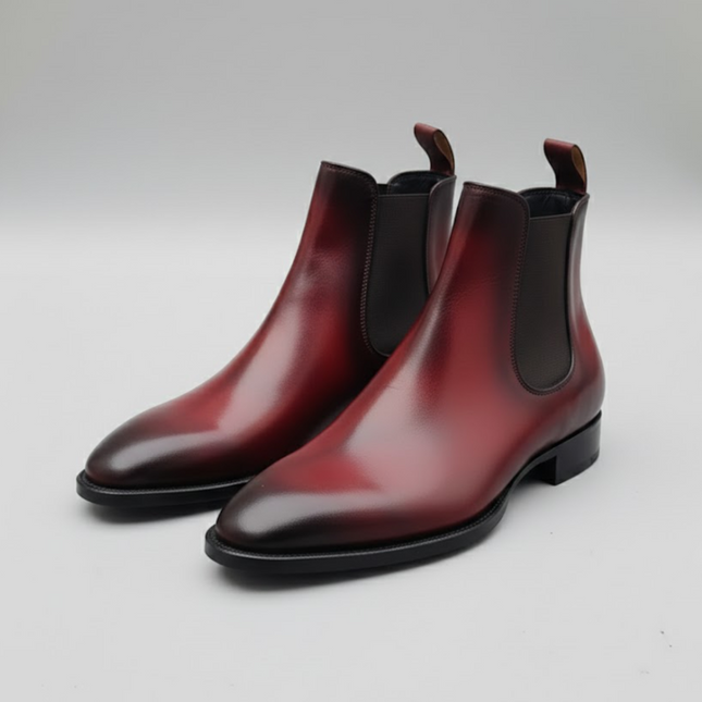 Handmade Burgundy Leather Chelsea Boots | Goodyear Welted | Men's Handmade Genuine Leather Chelsea Boots