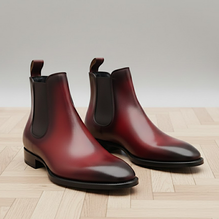 Handmade Burgundy Leather Chelsea Boots | Goodyear Welted | Men's Handmade Genuine Leather Chelsea Boots