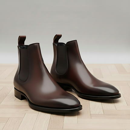 Handmade Burgundy Leather Chelsea Boots | Goodyear Welted | Men's Handmade Genuine Leather Chelsea Boots