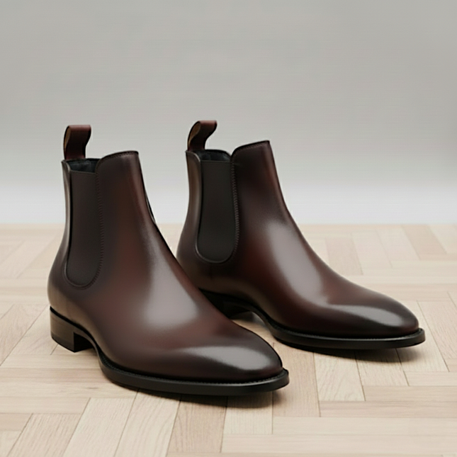 Handmade Burgundy Leather Chelsea Boots | Goodyear Welted | Men's Handmade Genuine Leather Chelsea Boots