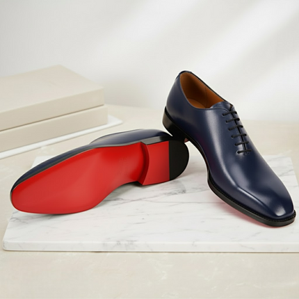 Handmade Men's Black Leather Wholecut Oxford Shoes with Red Bottoms