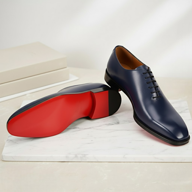 Handmade Men's Black Leather Wholecut Oxford Shoes with Red Bottoms