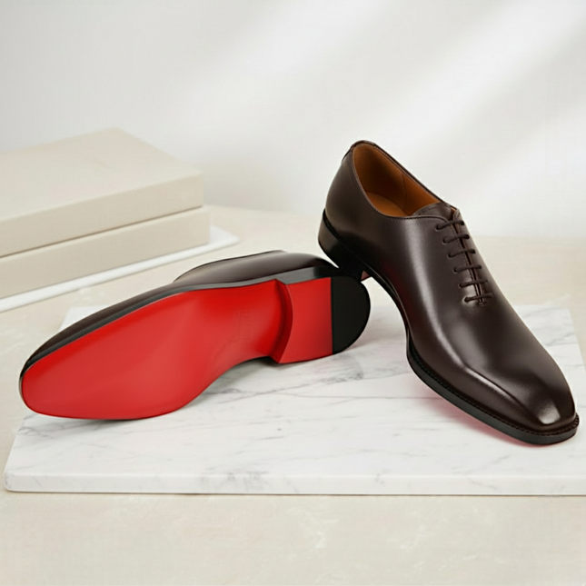 Handmade Men's Black Leather Wholecut Oxford Shoes with Red Bottoms