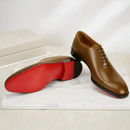 Handmade Men's Black Leather Wholecut Oxford Shoes with Red Bottoms