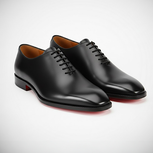 Handmade Men's Black Leather Wholecut Oxford Shoes with Red Bottoms