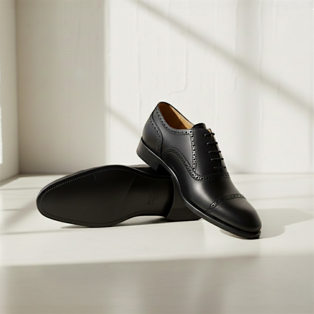 Handmade Men's Leather Oxford Brogue Shoes - Premium Formal Cap Toe Dress Shoes
