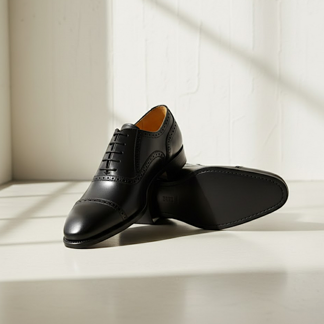 Handmade Men's Leather Oxford Brogue Shoes - Premium Formal Cap Toe Dress Shoes