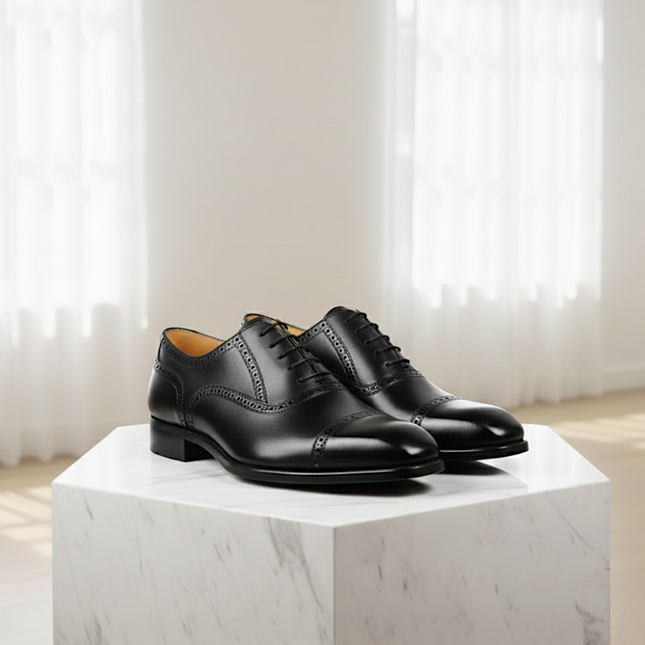 Handmade Men's Leather Oxford Brogue Shoes - Premium Formal Cap Toe Dress Shoes