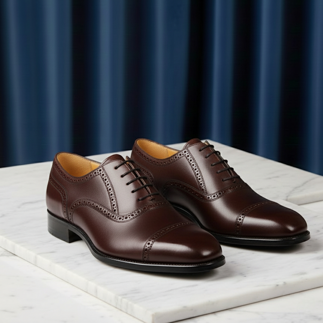 Handmade Men's Leather Oxford Brogue Shoes - Premium Formal Cap Toe Dress Shoes