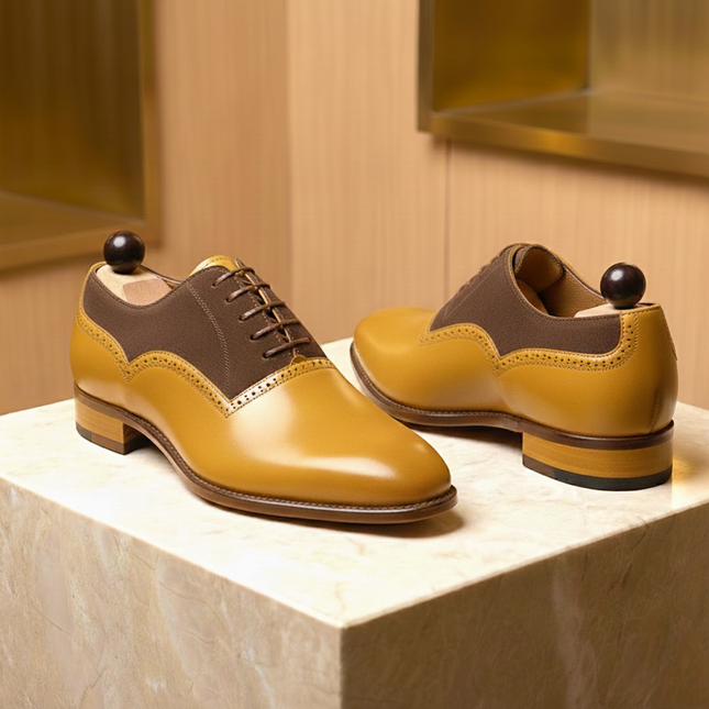 Handmade Leather & Suede Whole Cut Oxford Dress Shoes