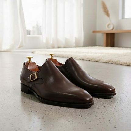Handmade Yellow Mustard Calf Leather Monk Strap Shoes