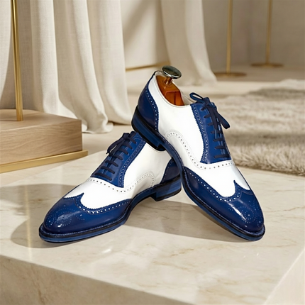 Men's Handmade Two-Tone Wingtip Leather Brogue Oxford Lace up Dress Shoes