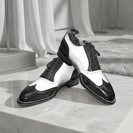 Men's Handmade Two-Tone Wingtip Leather Brogue Oxford Lace up Dress Shoes