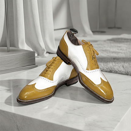 Men's Handmade Two-Tone Wingtip Leather Brogue Oxford Lace up Dress Shoes