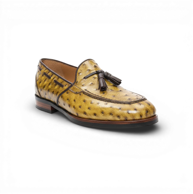 Handmade Leather Men's Ostrich Tassel Loafer