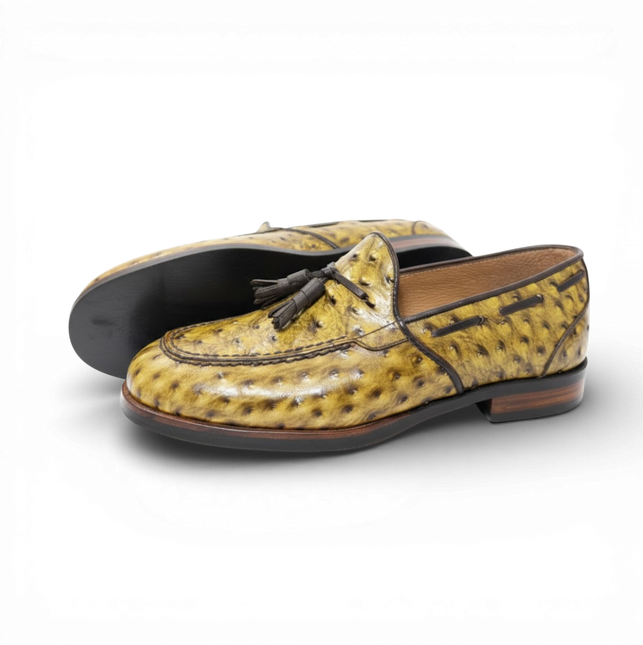 Handmade Leather Men's Ostrich Tassel Loafer