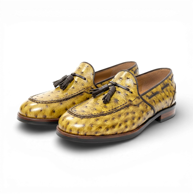 Handmade Leather Men's Ostrich Tassel Loafer