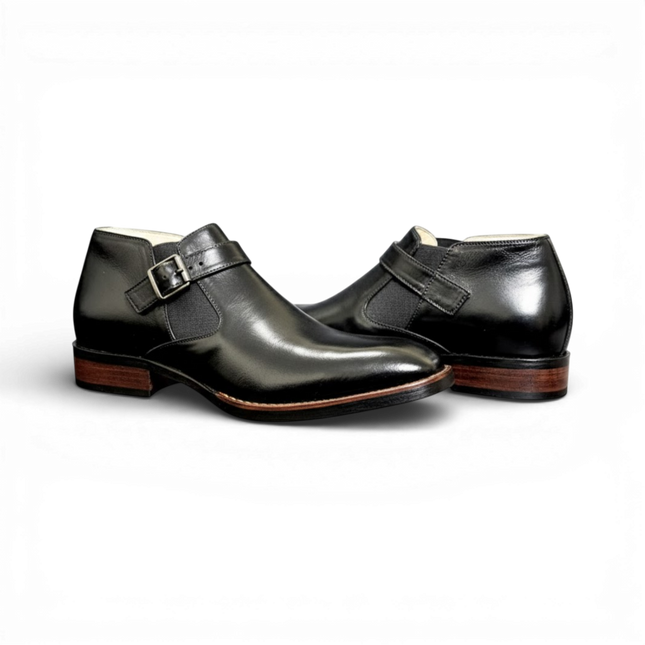 HandMade Men’s Black Leather Monk Strap Boots