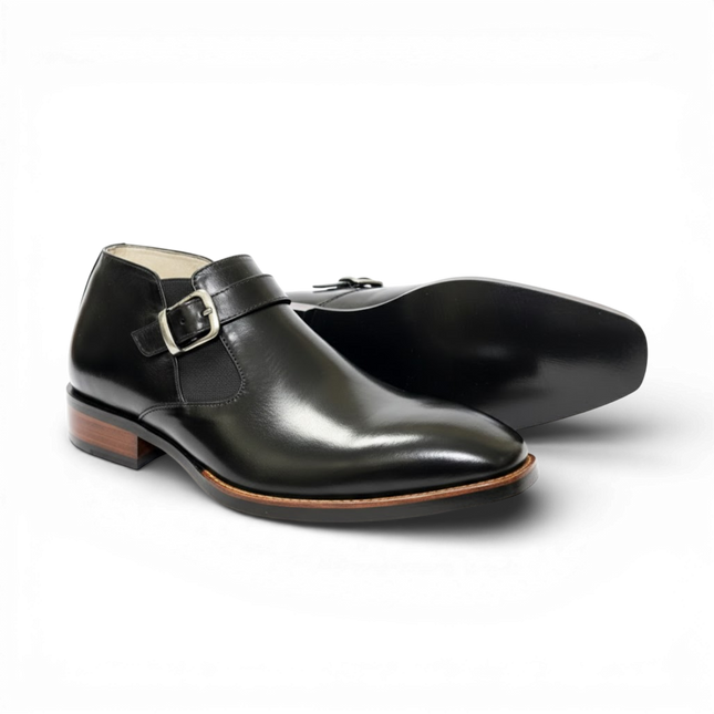 HandMade Men’s Black Leather Monk Strap Boots