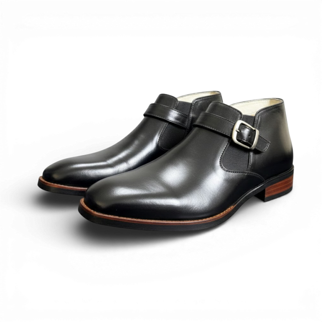HandMade Men’s Black Leather Monk Strap Boots