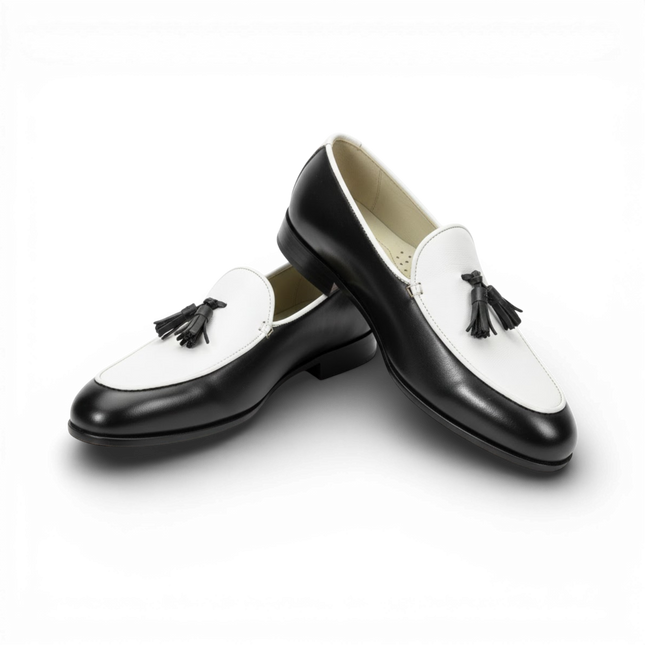 Handmade Leather Two-Tone Spectator Tassel Loafers
