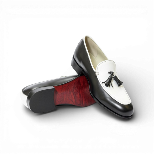 Handmade Leather Two-Tone Spectator Tassel Loafers