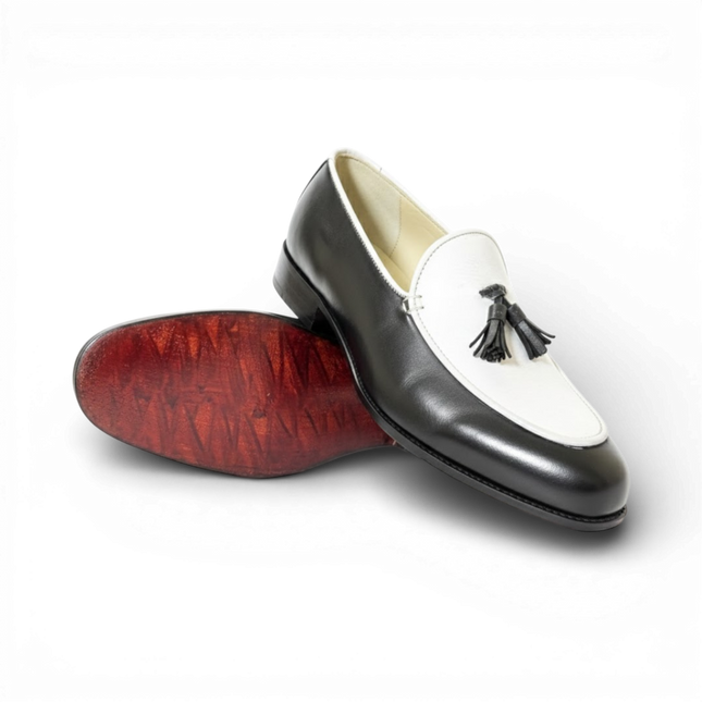 Handmade Leather Two-Tone Spectator Tassel Loafers