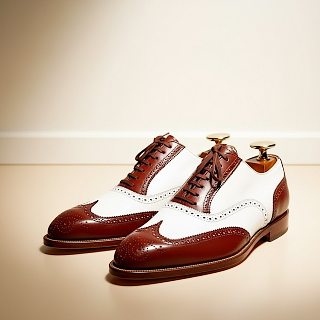 Men's Handmade Two-Tone Wingtip Leather Brogue Oxford Lace up Dress Shoes